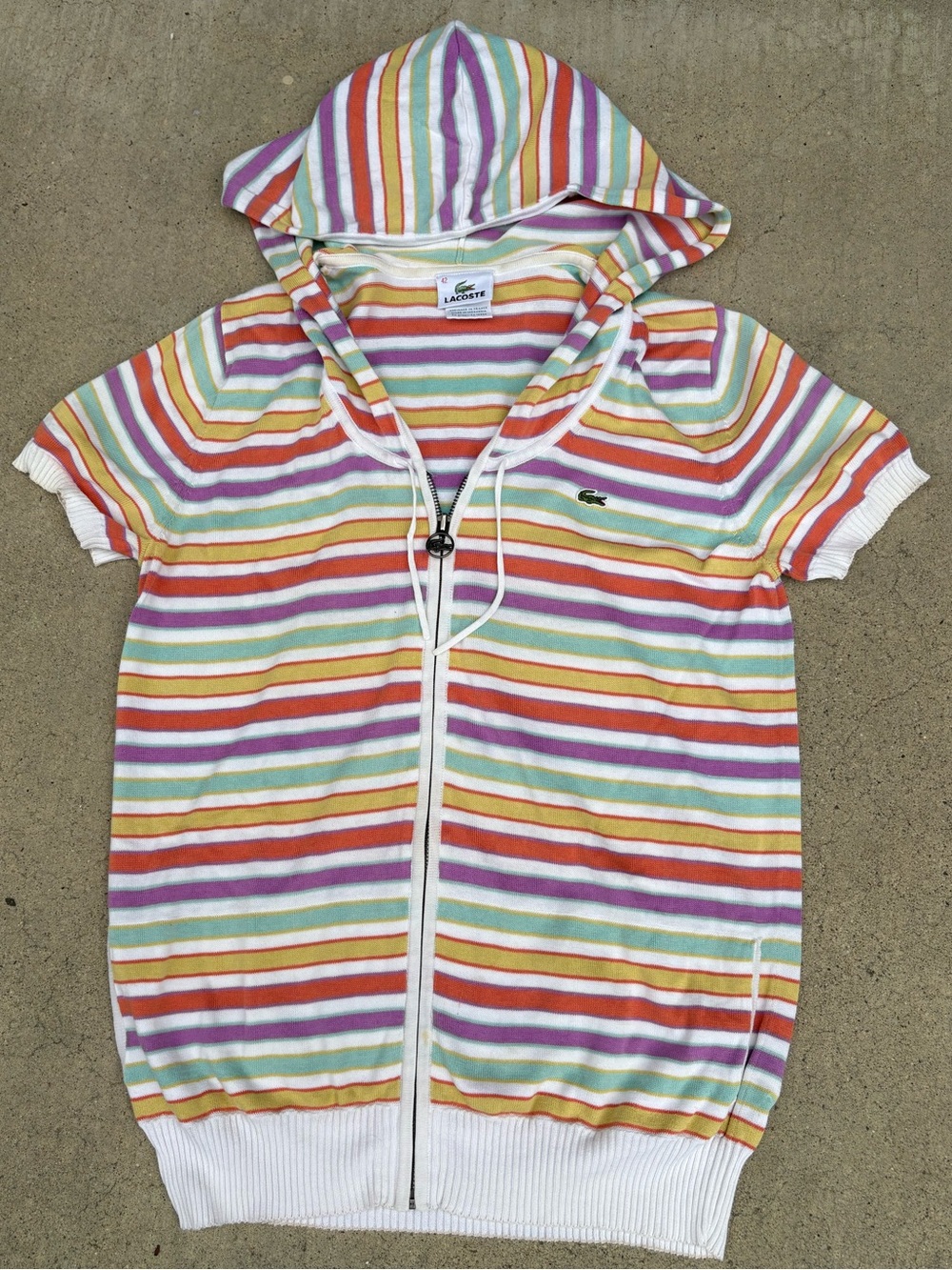 Y2K Lacoste | Multicolored |Preppy |Short Sleeved |Zip Up Sweater| Women’s 10